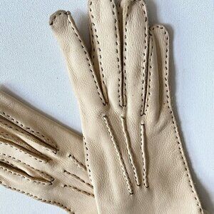 Vintage Light Camel Fine Deerskin Stitch Detail Gloves S